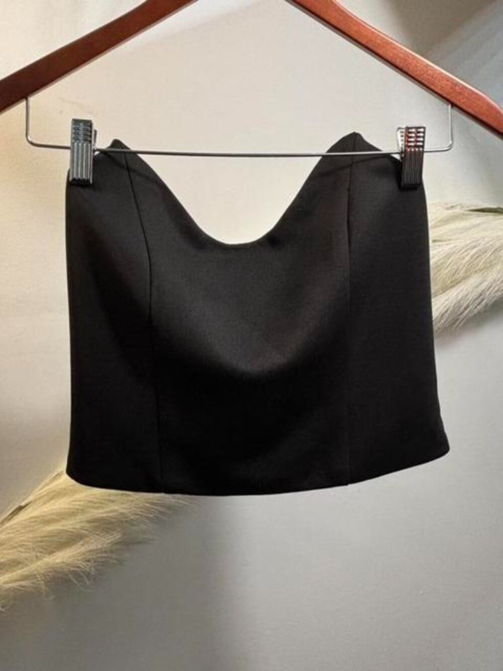 (#24) Black satin corset top with zipper detail